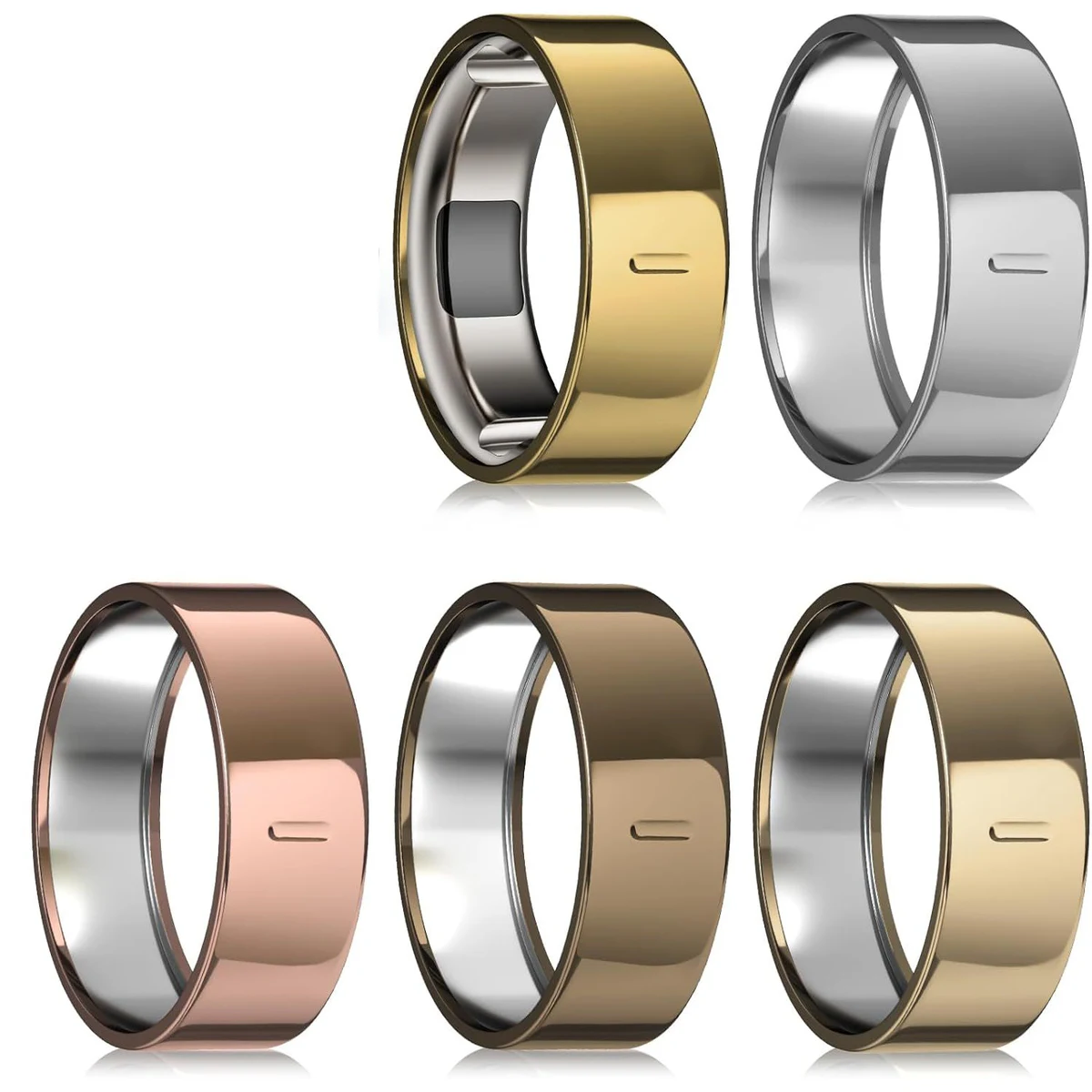 Five gold, silver, rose-gold, antique-gold, and champagne-tone TPU covers