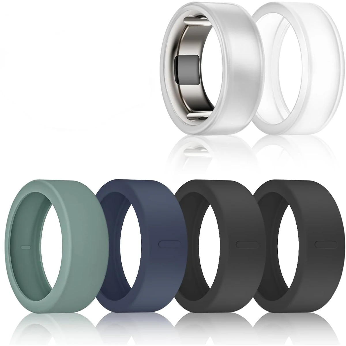 Six white, teal, navy, and dark Sylacor silicone covers
