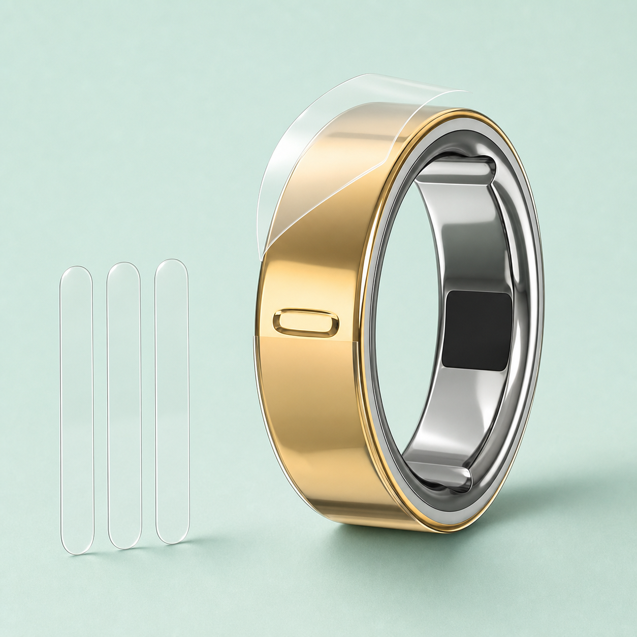 Sylacor clear protective films beside a polished smart ring